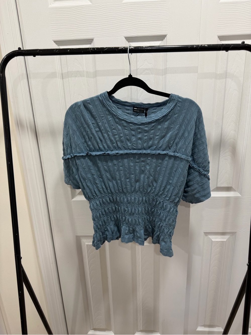 ASOS Dusty Blue Textured Short Sleeve Smocked Top